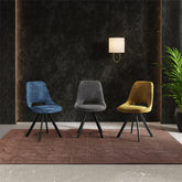 Arctic Velvet Fabric Swivel Dining Chairs with Black Legs - Set of 4 - Pendle Village Furniture